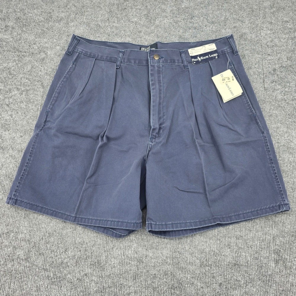 Polo Ralph Lauren Mens 38 (fit 37) Navy Blue Pleated Cotton Shorts USA VTG NWT